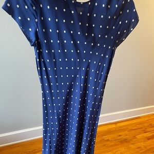 Reformation long short sleeve blue polka dot dress